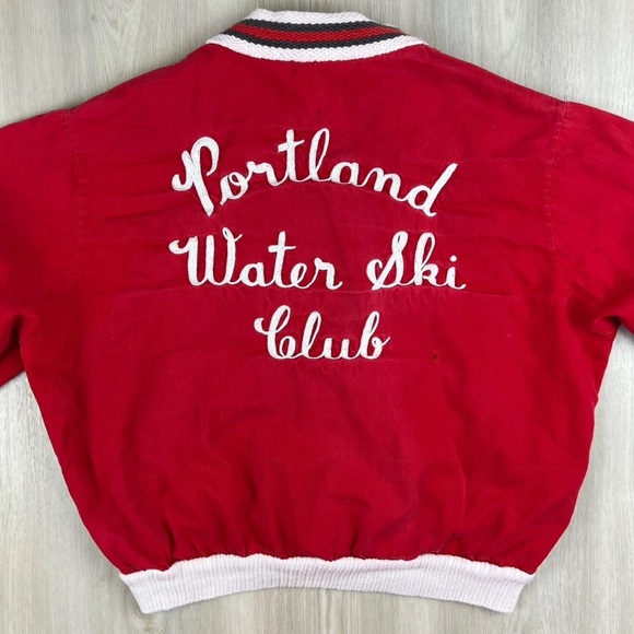 Vintage 60s Campus Outerwear Red Cardigan Sweater Portland Water Ski Club Small - Picture 5 of 14